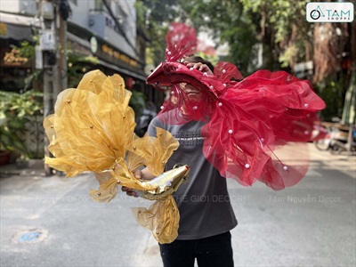 Mô hình cá chép decor thân xốp gắn ngọc [Dáng thon - Nhiều màu] mình 28cm D60cm TCV-CA-07